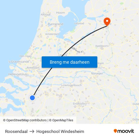 Roosendaal to Hogeschool Windesheim map