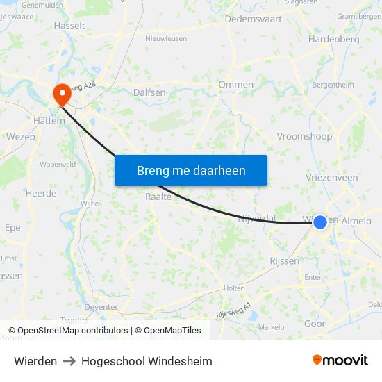 Wierden to Hogeschool Windesheim map