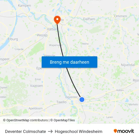 Deventer Colmschate to Hogeschool Windesheim map
