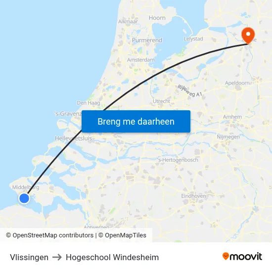 Vlissingen to Hogeschool Windesheim map