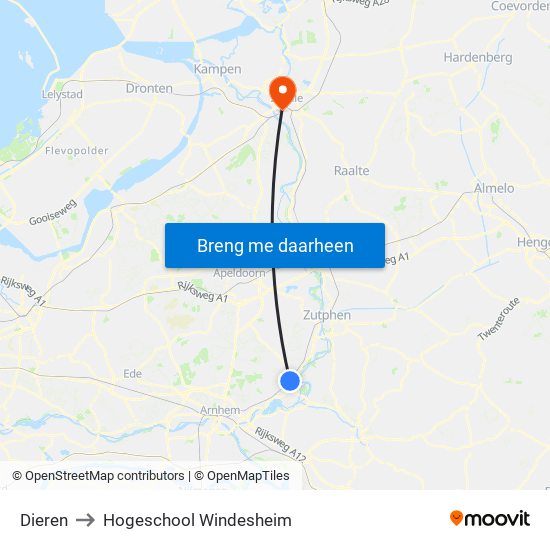 Dieren to Hogeschool Windesheim map