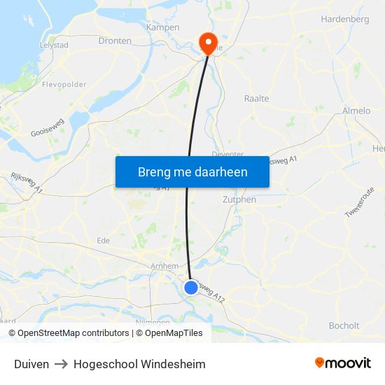 Duiven to Hogeschool Windesheim map