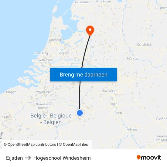 Eijsden to Hogeschool Windesheim map