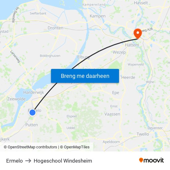 Ermelo to Hogeschool Windesheim map