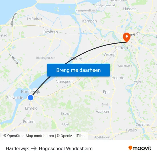 Harderwijk to Hogeschool Windesheim map