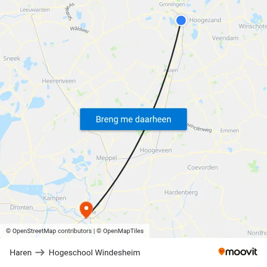 Haren to Hogeschool Windesheim map