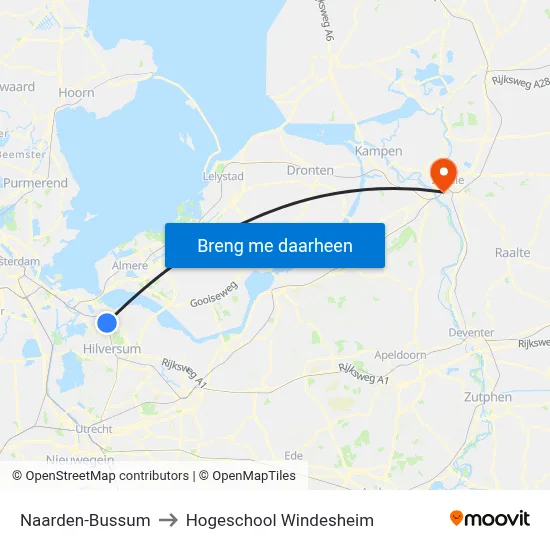 Naarden-Bussum to Hogeschool Windesheim map
