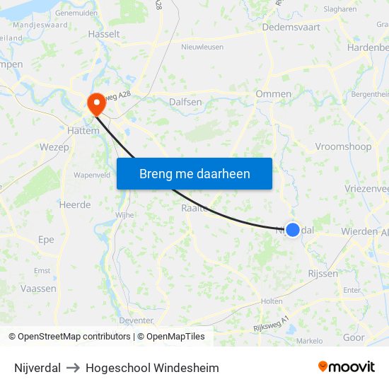 Nijverdal to Hogeschool Windesheim map