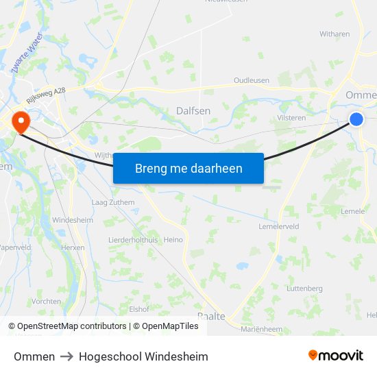 Ommen to Hogeschool Windesheim map