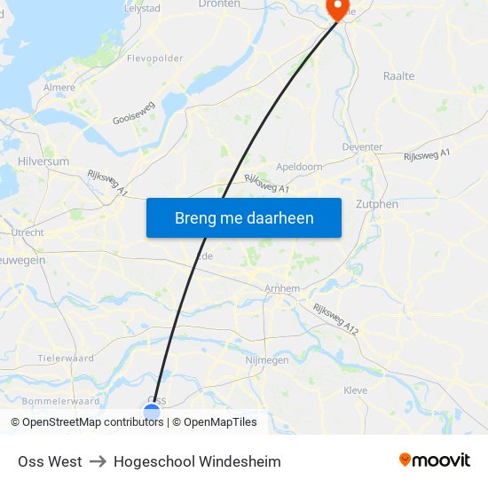 Oss West to Hogeschool Windesheim map