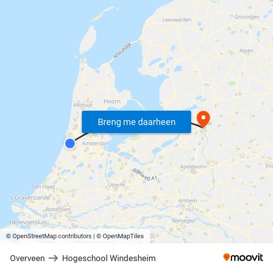 Overveen to Hogeschool Windesheim map
