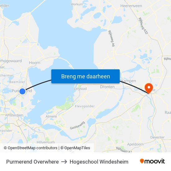 Purmerend Overwhere to Hogeschool Windesheim map