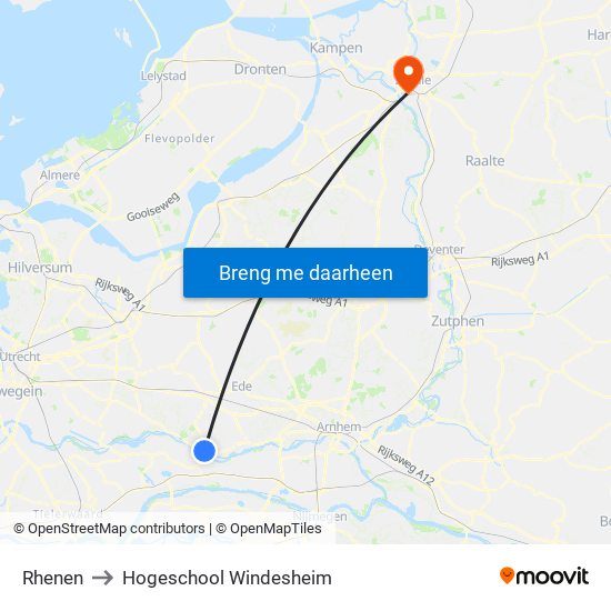 Rhenen to Hogeschool Windesheim map