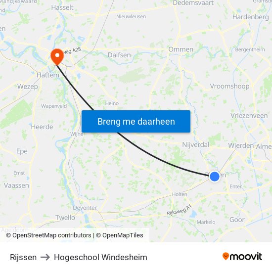 Rijssen to Hogeschool Windesheim map