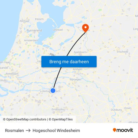 Rosmalen to Hogeschool Windesheim map