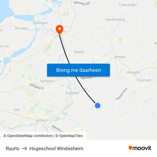 Ruurlo to Hogeschool Windesheim map