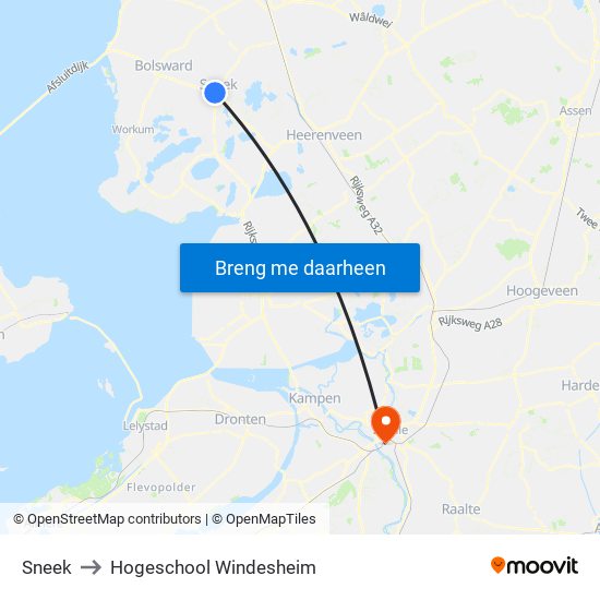 Sneek to Hogeschool Windesheim map