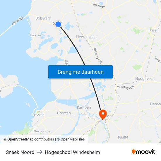 Sneek Noord to Hogeschool Windesheim map
