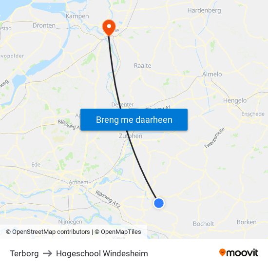 Terborg to Hogeschool Windesheim map