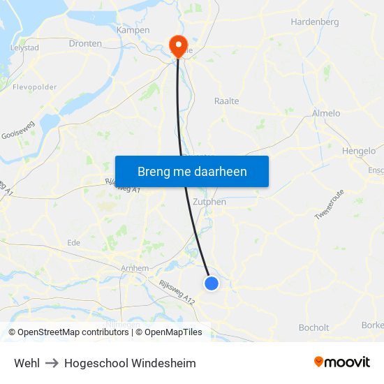 Wehl to Hogeschool Windesheim map