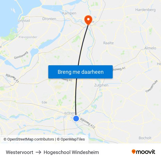 Westervoort to Hogeschool Windesheim map