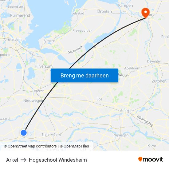 Arkel to Hogeschool Windesheim map