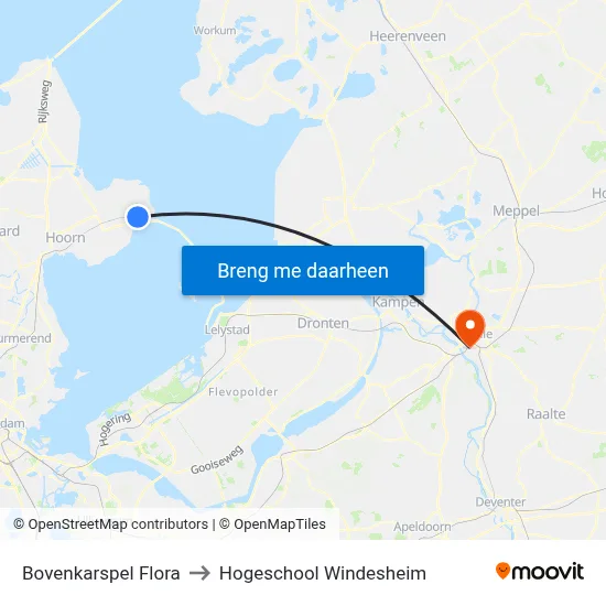 Bovenkarspel Flora to Hogeschool Windesheim map