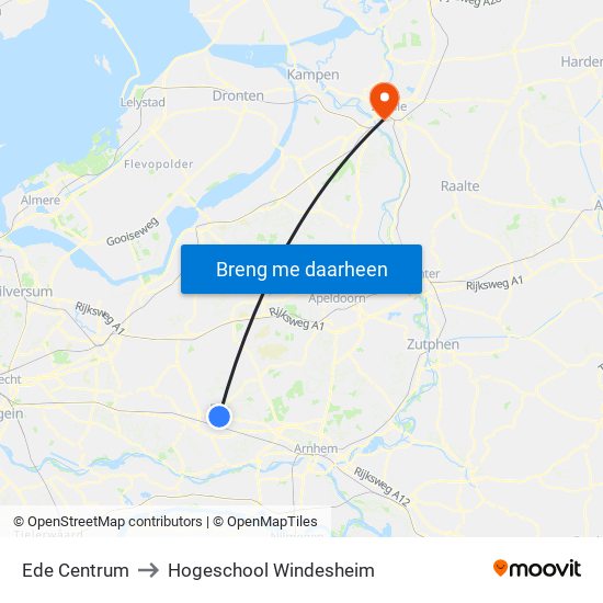 Ede Centrum to Hogeschool Windesheim map