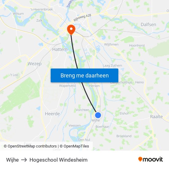 Wijhe to Hogeschool Windesheim map