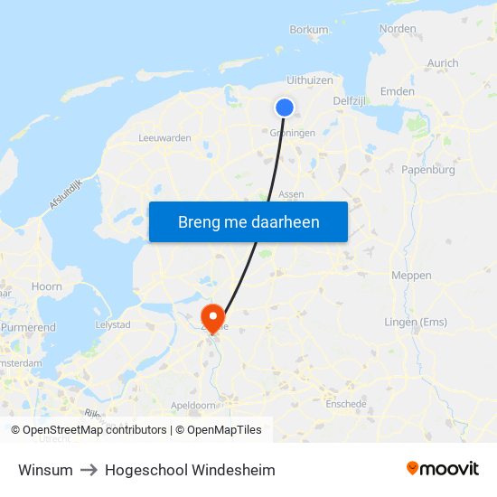Winsum to Hogeschool Windesheim map