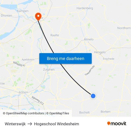 Winterswijk to Hogeschool Windesheim map