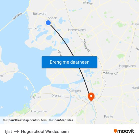 Ijlst to Hogeschool Windesheim map