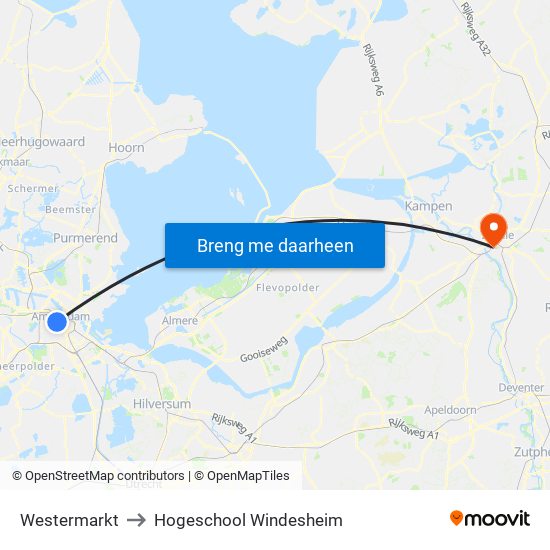 Westermarkt to Hogeschool Windesheim map