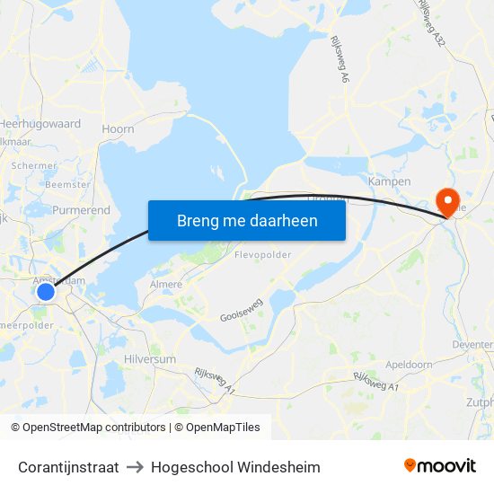Corantijnstraat to Hogeschool Windesheim map