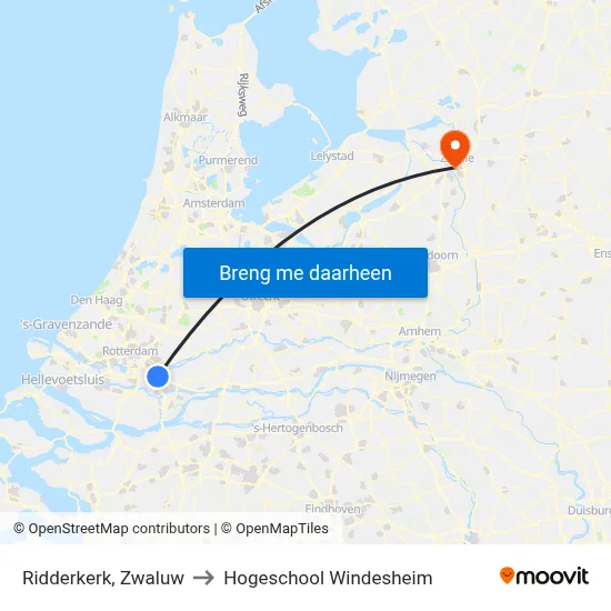 Ridderkerk, Zwaluw to Hogeschool Windesheim map