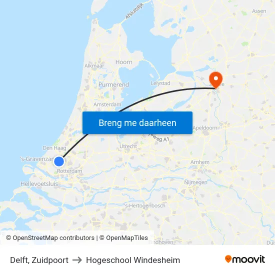 Delft, Zuidpoort to Hogeschool Windesheim map
