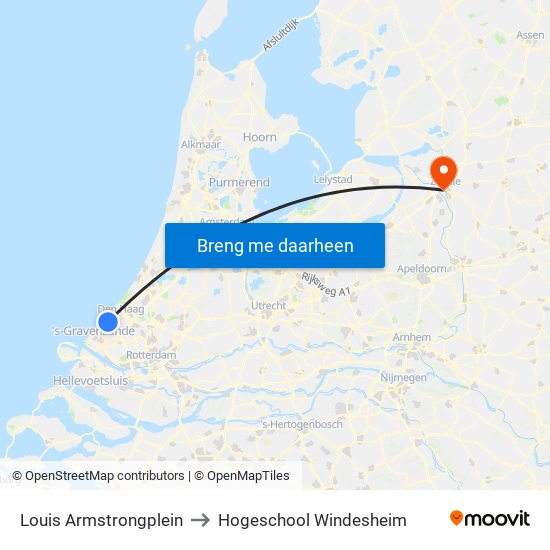Louis Armstrongplein to Hogeschool Windesheim map