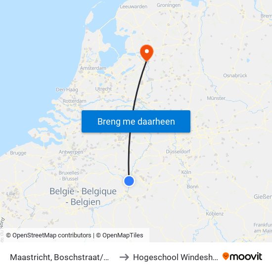 Maastricht, Boschstraat/Markt to Hogeschool Windesheim map