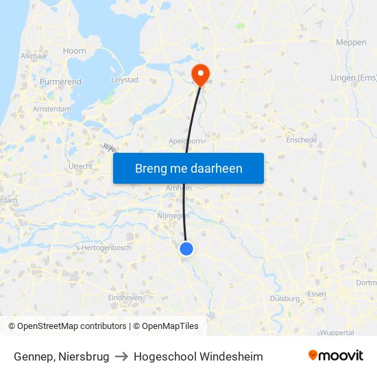 Gennep, Niersbrug to Hogeschool Windesheim map