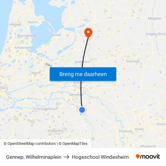 Gennep, Wilhelminaplein to Hogeschool Windesheim map