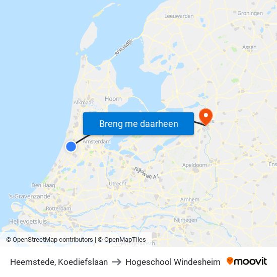 Heemstede, Koediefslaan to Hogeschool Windesheim map