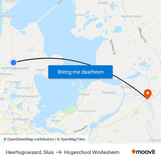 Heerhugowaard, Sluis to Hogeschool Windesheim map