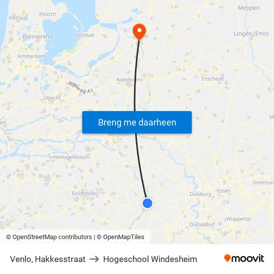 Venlo, Hakkesstraat to Hogeschool Windesheim map