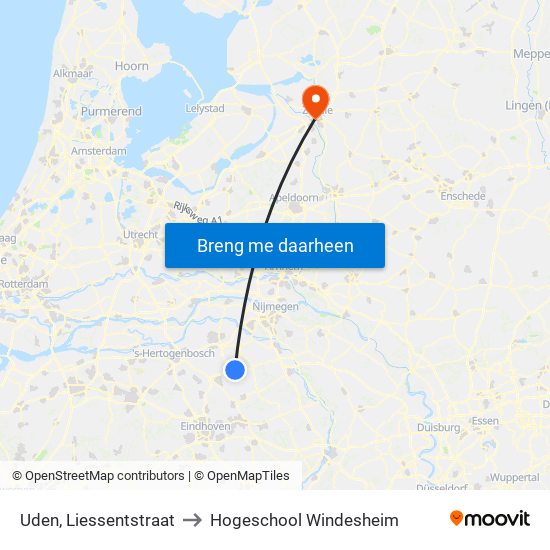 Uden, Liessentstraat to Hogeschool Windesheim map