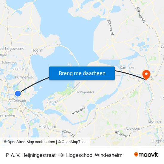 P. A. V. Heijningestraat to Hogeschool Windesheim map