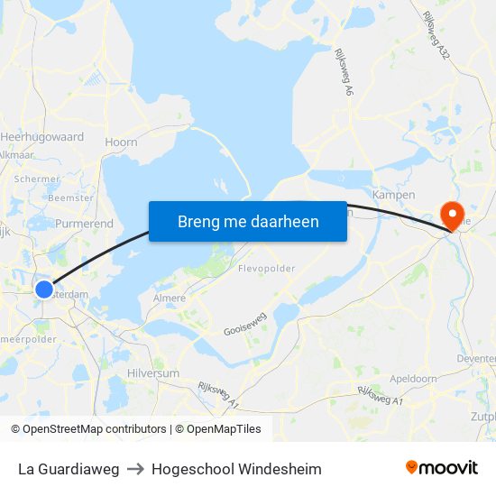 La Guardiaweg to Hogeschool Windesheim map