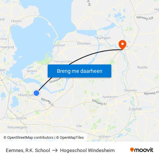 Eemnes, R.K. School to Hogeschool Windesheim map