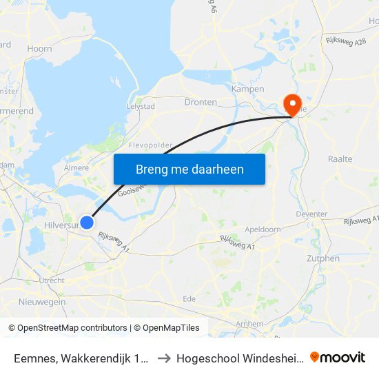 Eemnes, Wakkerendijk 110 to Hogeschool Windesheim map