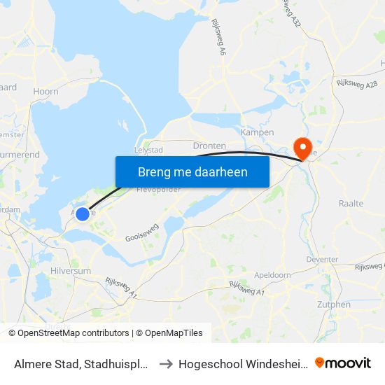 Almere Stad, Stadhuisplein to Hogeschool Windesheim map