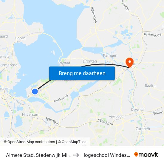 Almere Stad, Stedenwijk Midden to Hogeschool Windesheim map